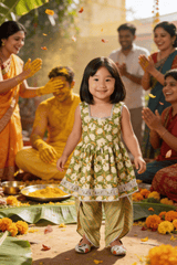 Olive Green Rakhi Dhoti Kurti Set for Girls