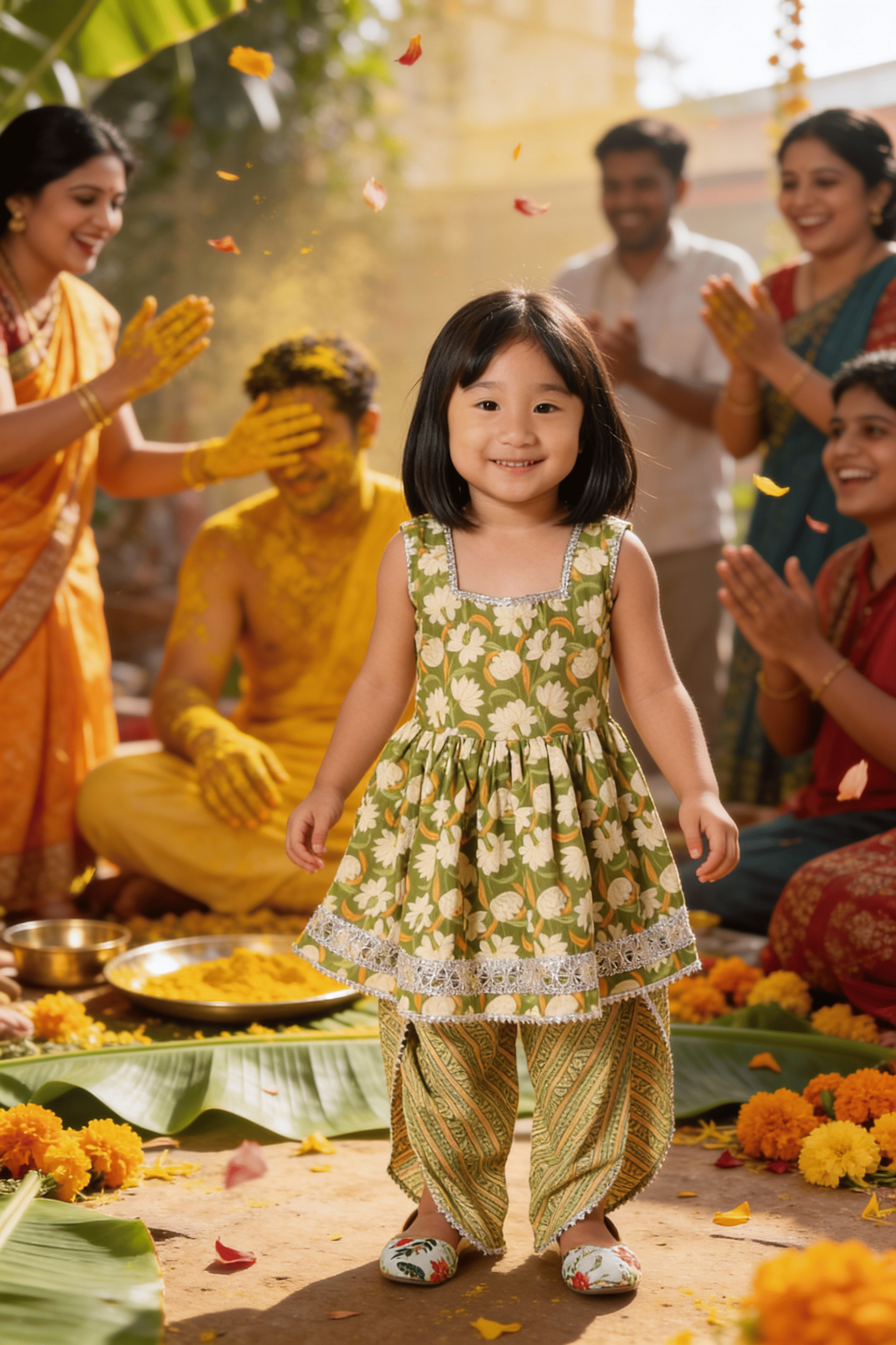 Olive Green Rakhi Dhoti Kurti Set for Girls