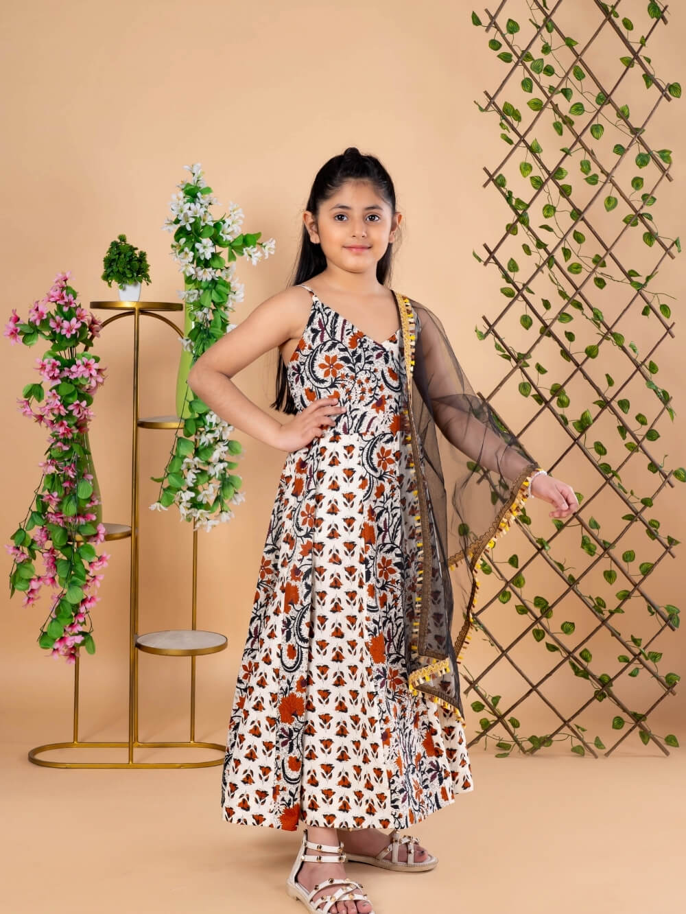 Angrakha Style Full Flared Long Dress
