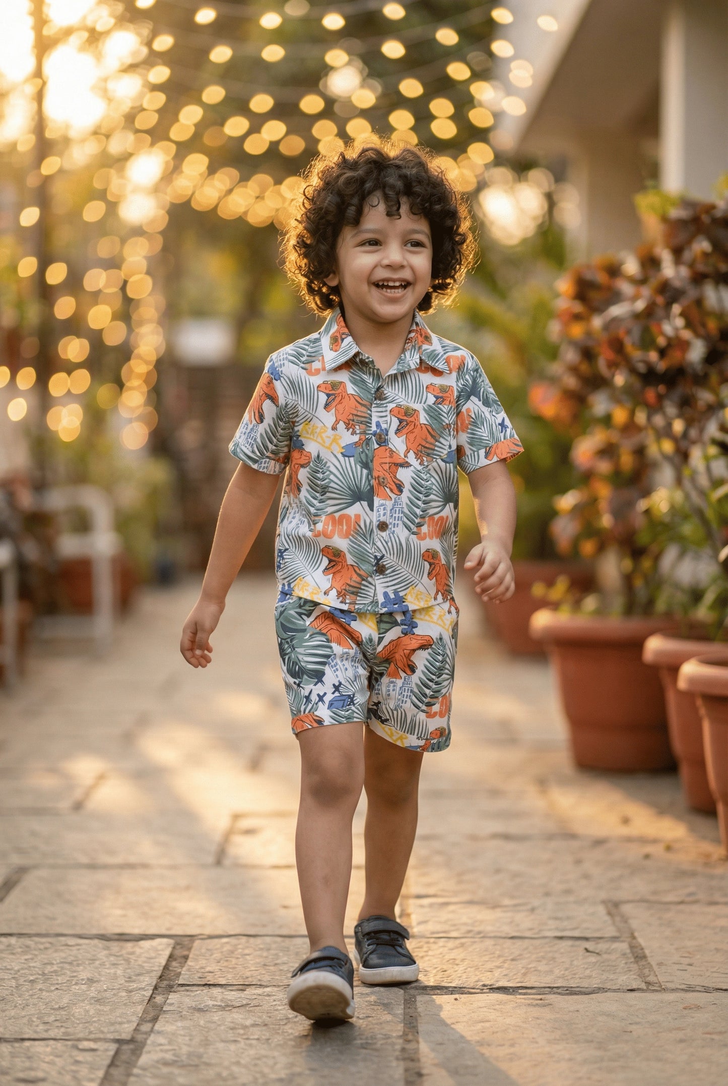 Dino Printed Pure Cotton Boys Shirt & Shorts Coord Set Clothing Set