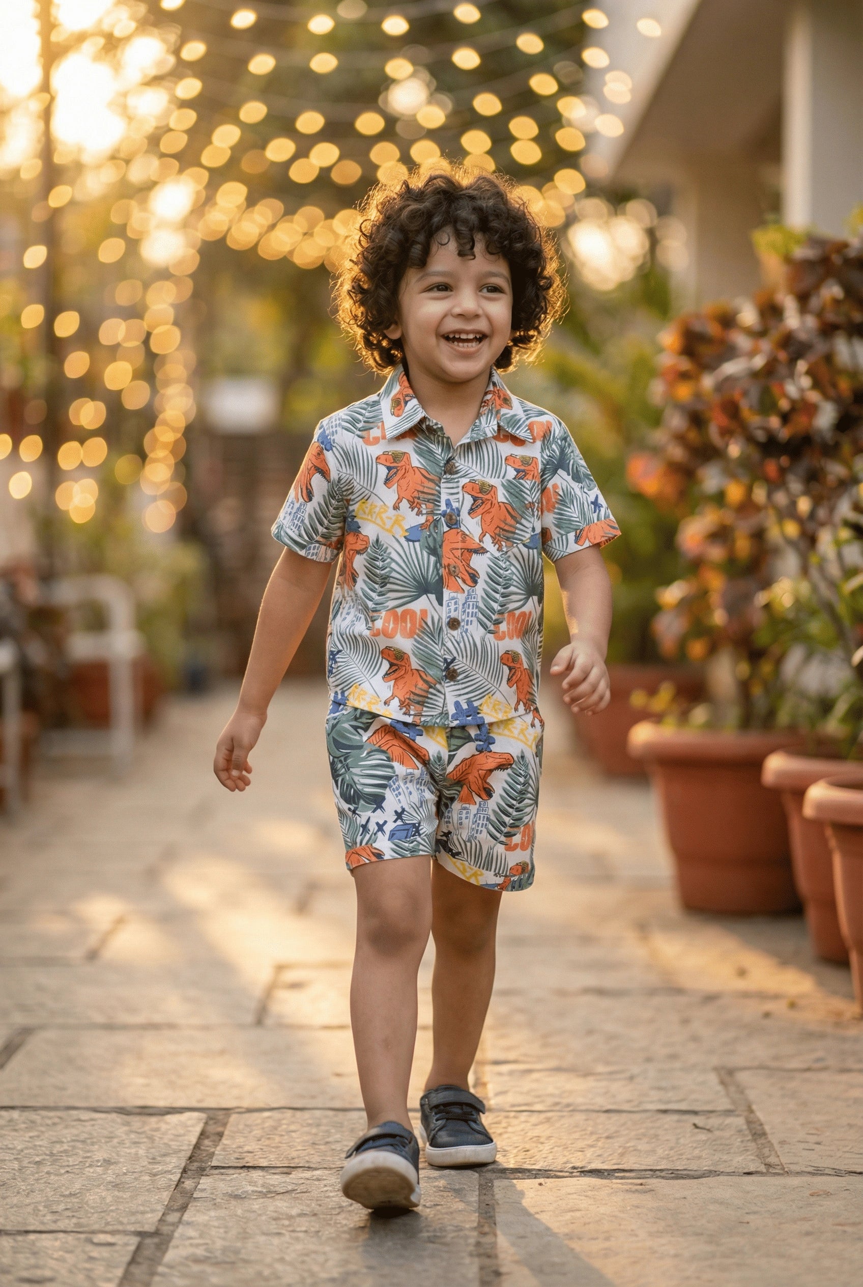 Dino Printed Pure Cotton Boys Shirt & Shorts Coord Set Clothing Set