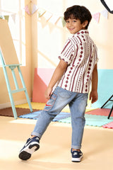 Maroon & White Ethnic Print Shirt - 4 Year Boy Festive Dress