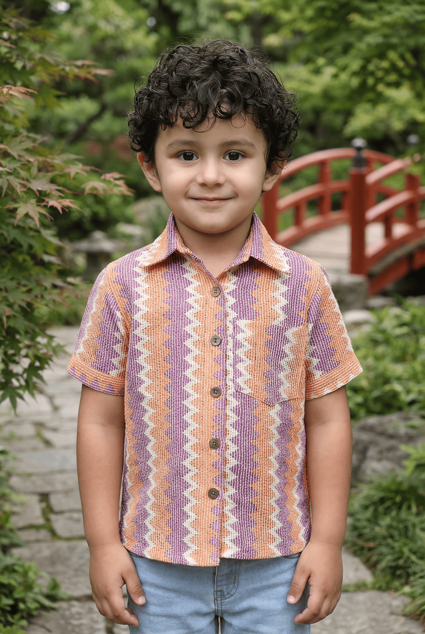 Zig-Zag Orange & Purple Shirt - Stylish Kids Dress for Boys