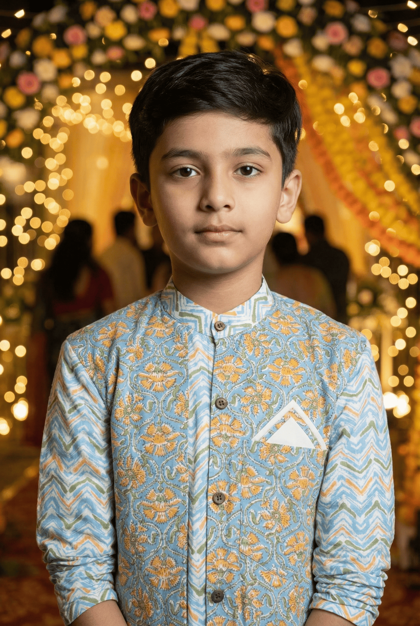 Sky Blue Floral Kurta Set for Boys