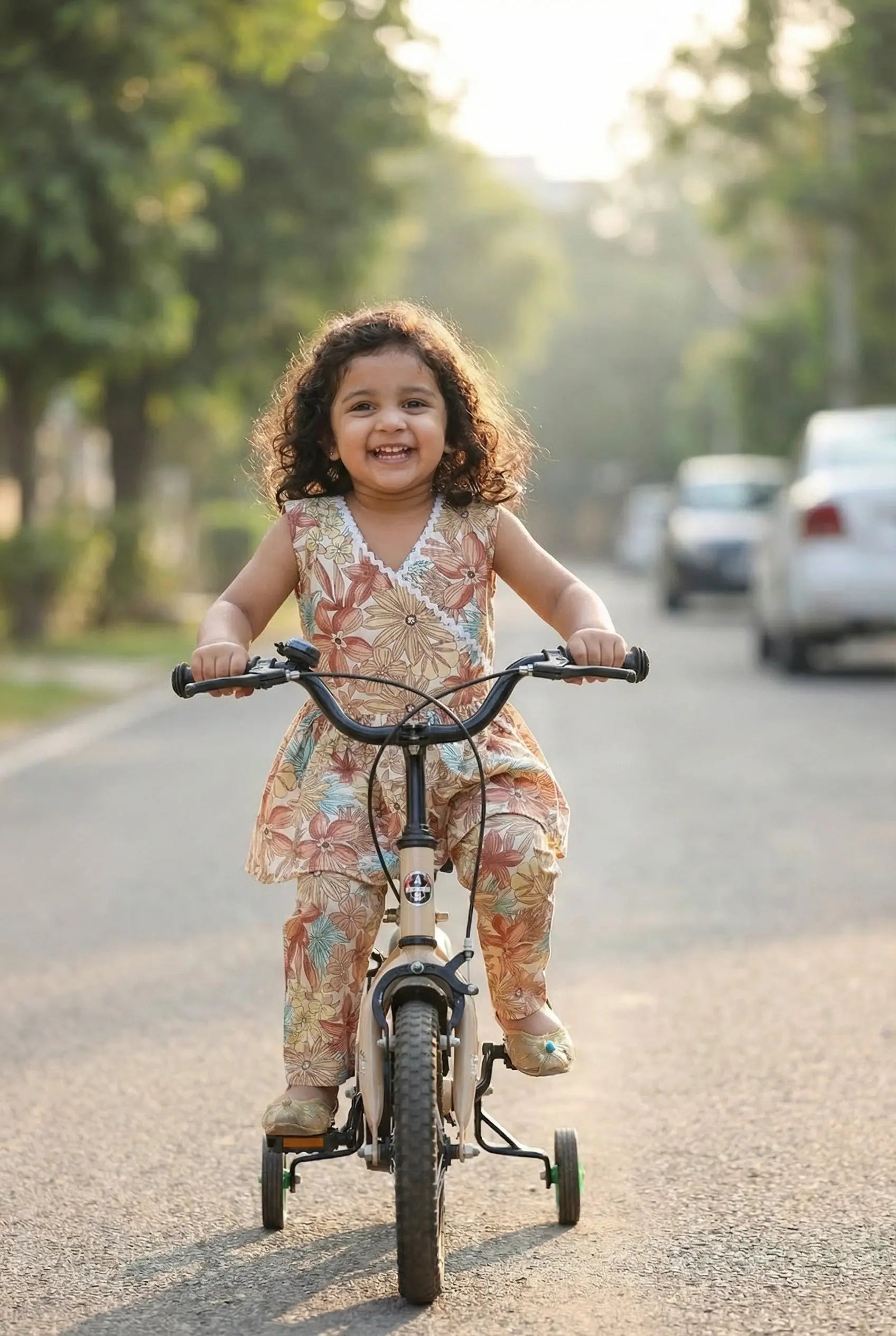 Girls floral peplum top and pants coord set flat lay – cream vintage botanical print cotton girls clothing India