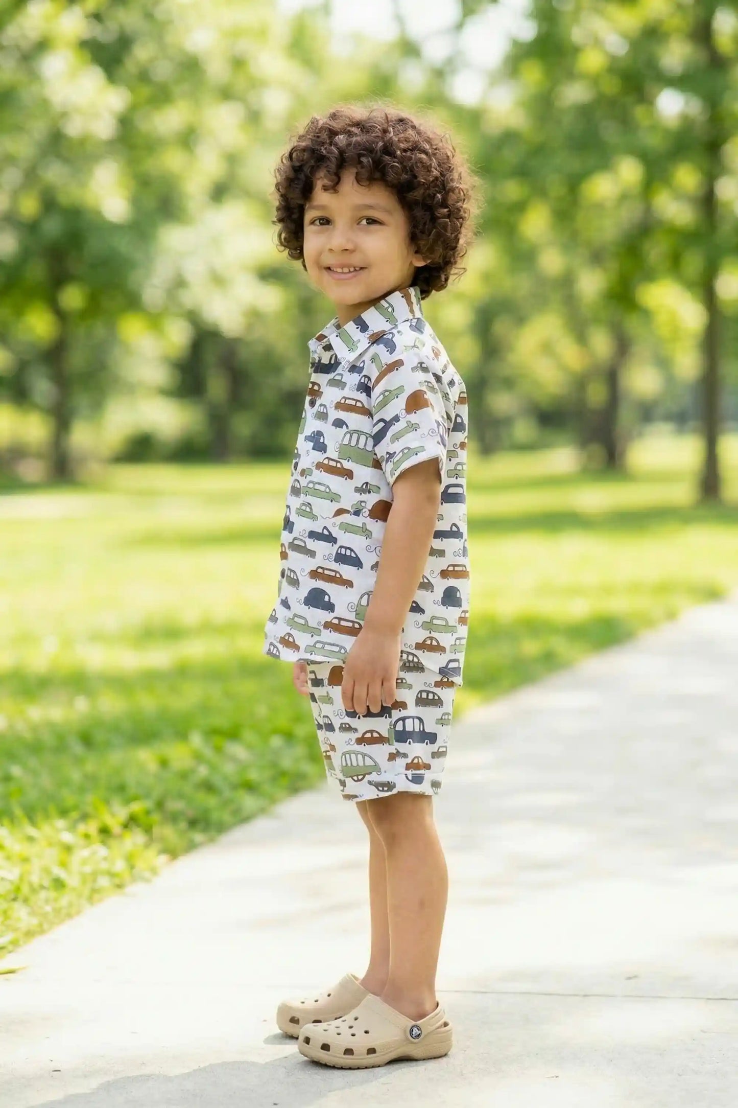 Boys White Big Car Coord Set