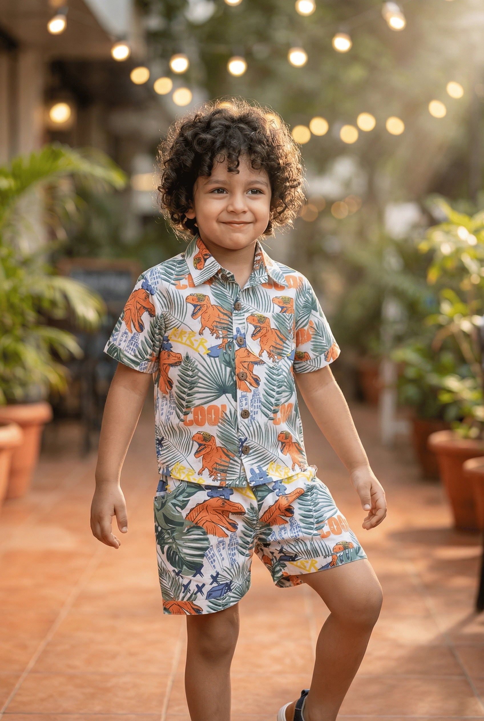 Dino Printed Pure Cotton Boys Shirt & Shorts Coord Set Clothing Set