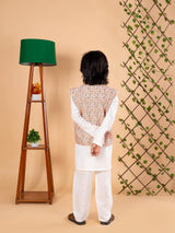 Bohemian Chic: Boys' Nehru Jacket with Off-White Kurta Pyjama Set
