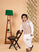 Bohemian Chic: Boys' Nehru Jacket with Off-White Kurta Pyjama Set