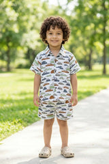 Boys White Big Car Coord Set