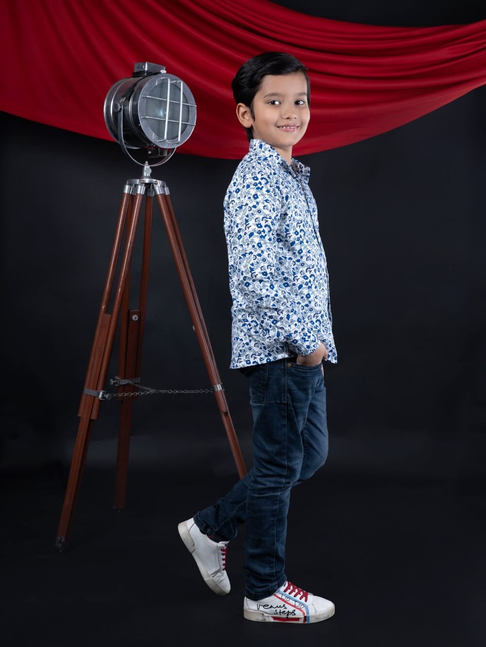 Fresh Blooms: Boys' Blue Small Flowers Printed Shirt