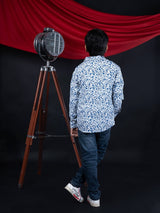 Fresh Blooms: Boys' Blue Small Flowers Printed Shirt