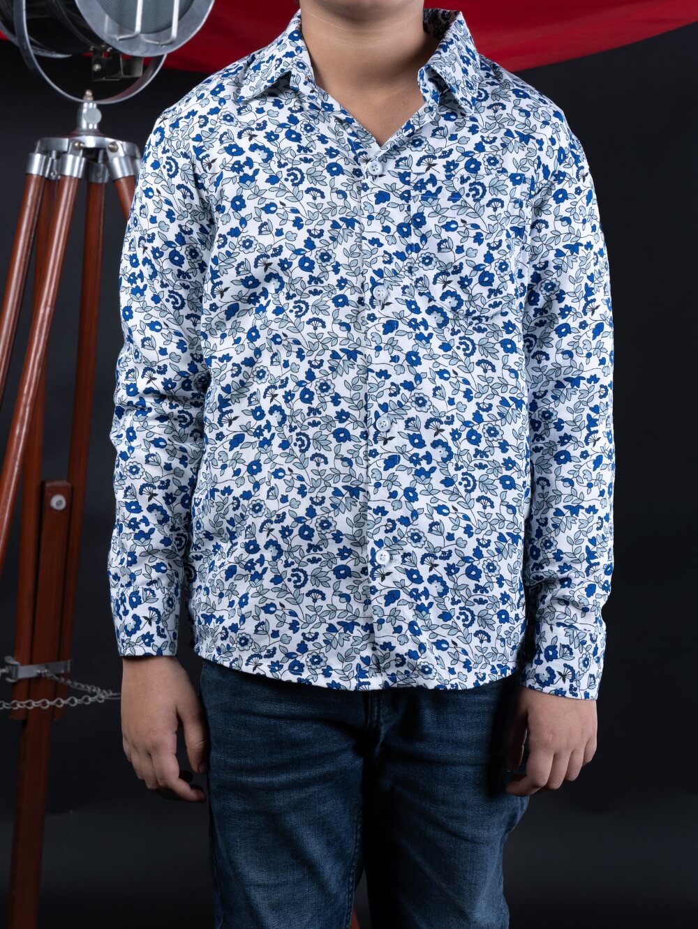 Fresh Blooms: Boys' Blue Small Flowers Printed Shirt