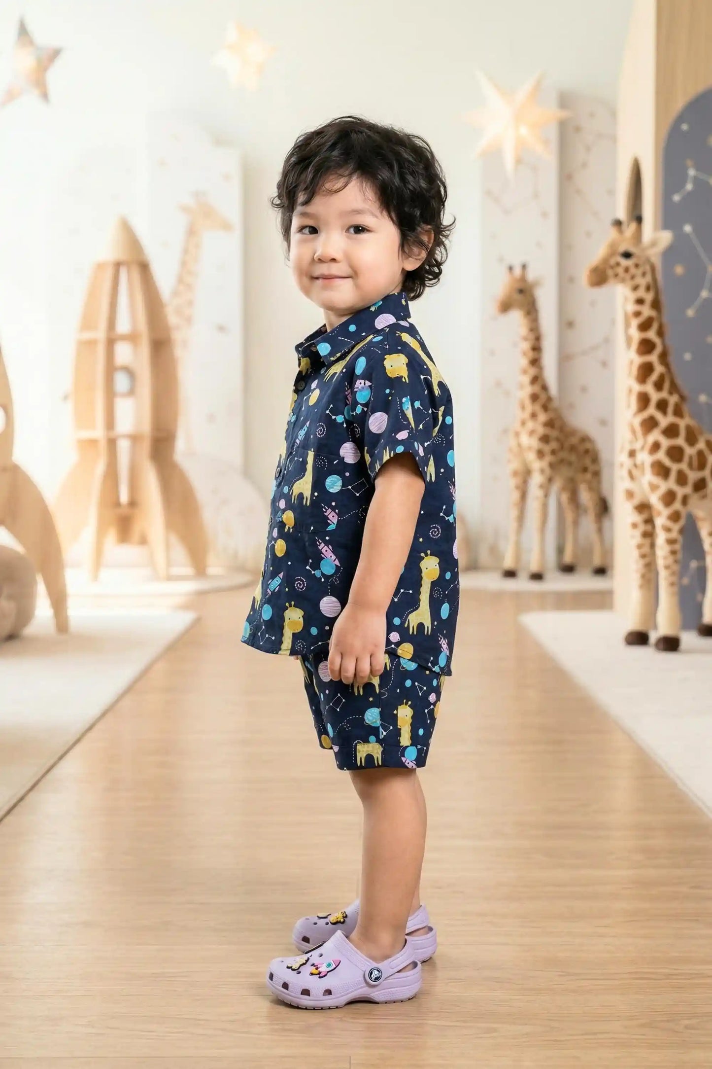 Boys Navy Space Giraffe Coord Set