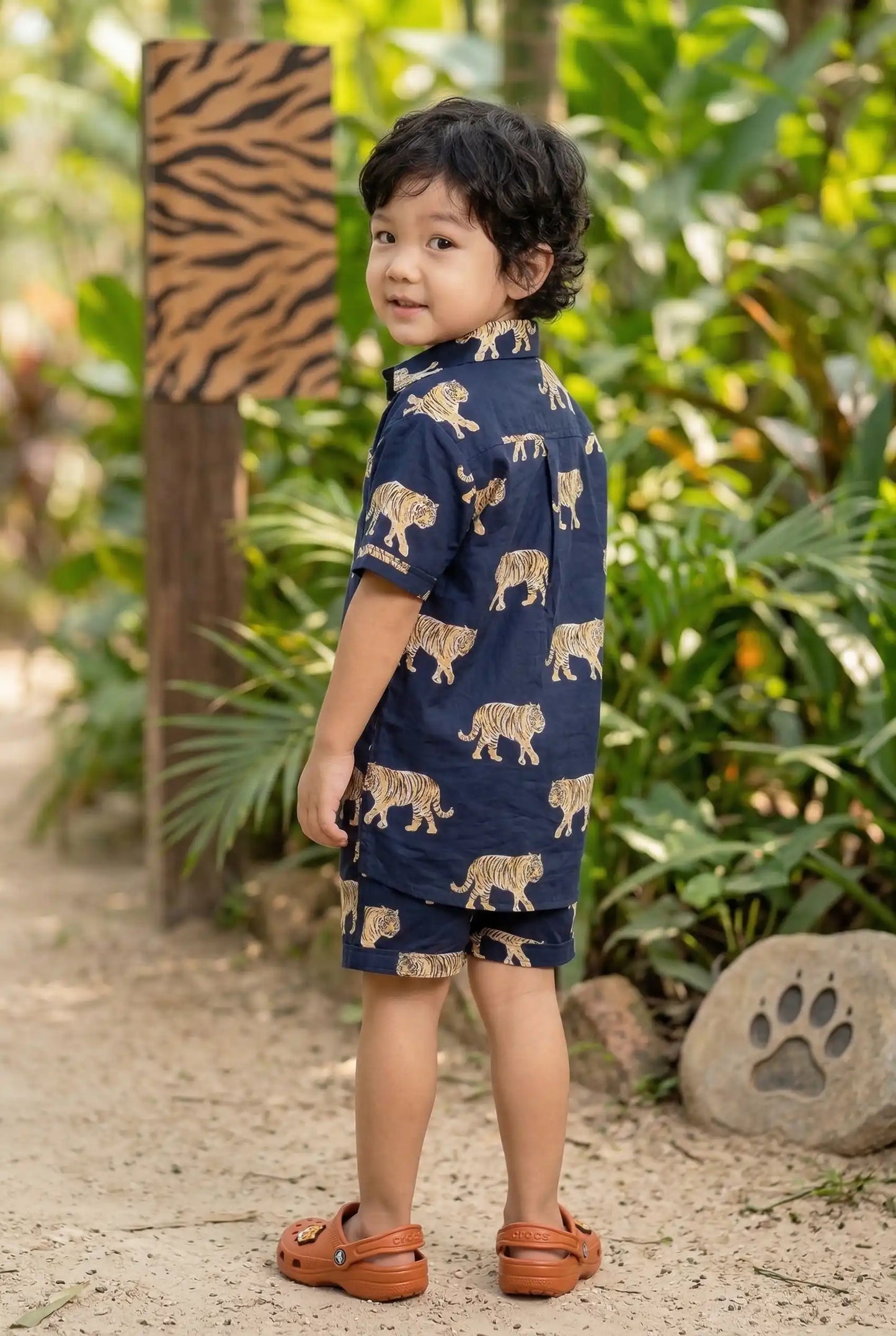 Boys Navy Bengal Tiger Print 100% Cotton Coord Set