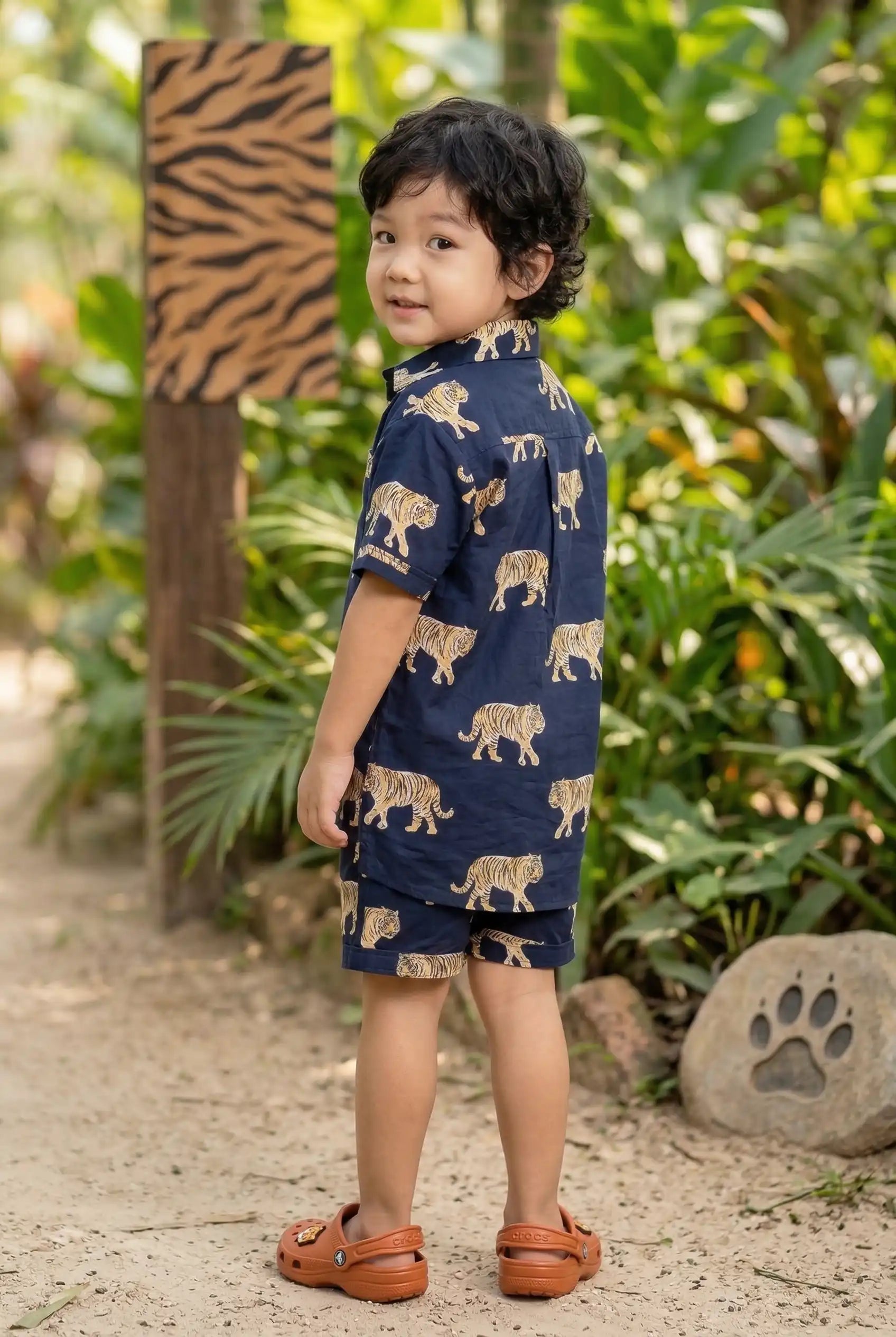 Boys Navy Bengal Tiger Print 100% Cotton Coord Set