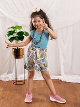 Bebe Unicorn Girls Floral Shorts & Teal Top Clothing Set