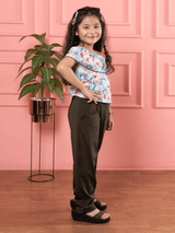 Bebe Unicorn Girls Floral Print Top & Olive Pants Clothing Set