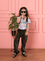 Bebe Unicorn Girls Floral Print Top & Olive Pants Clothing Set