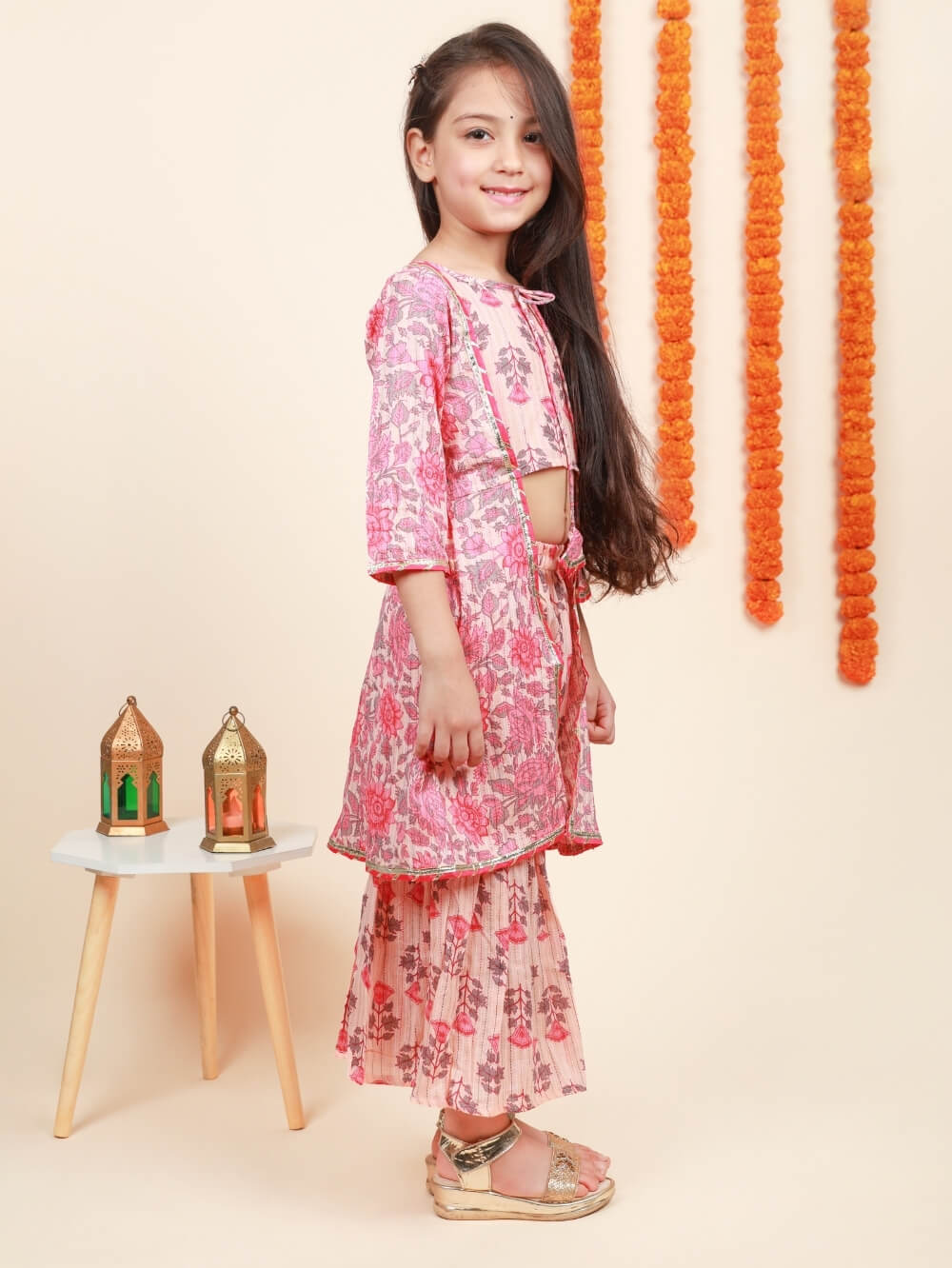 peach kids coord set in cotton - festive & casual wear, India
