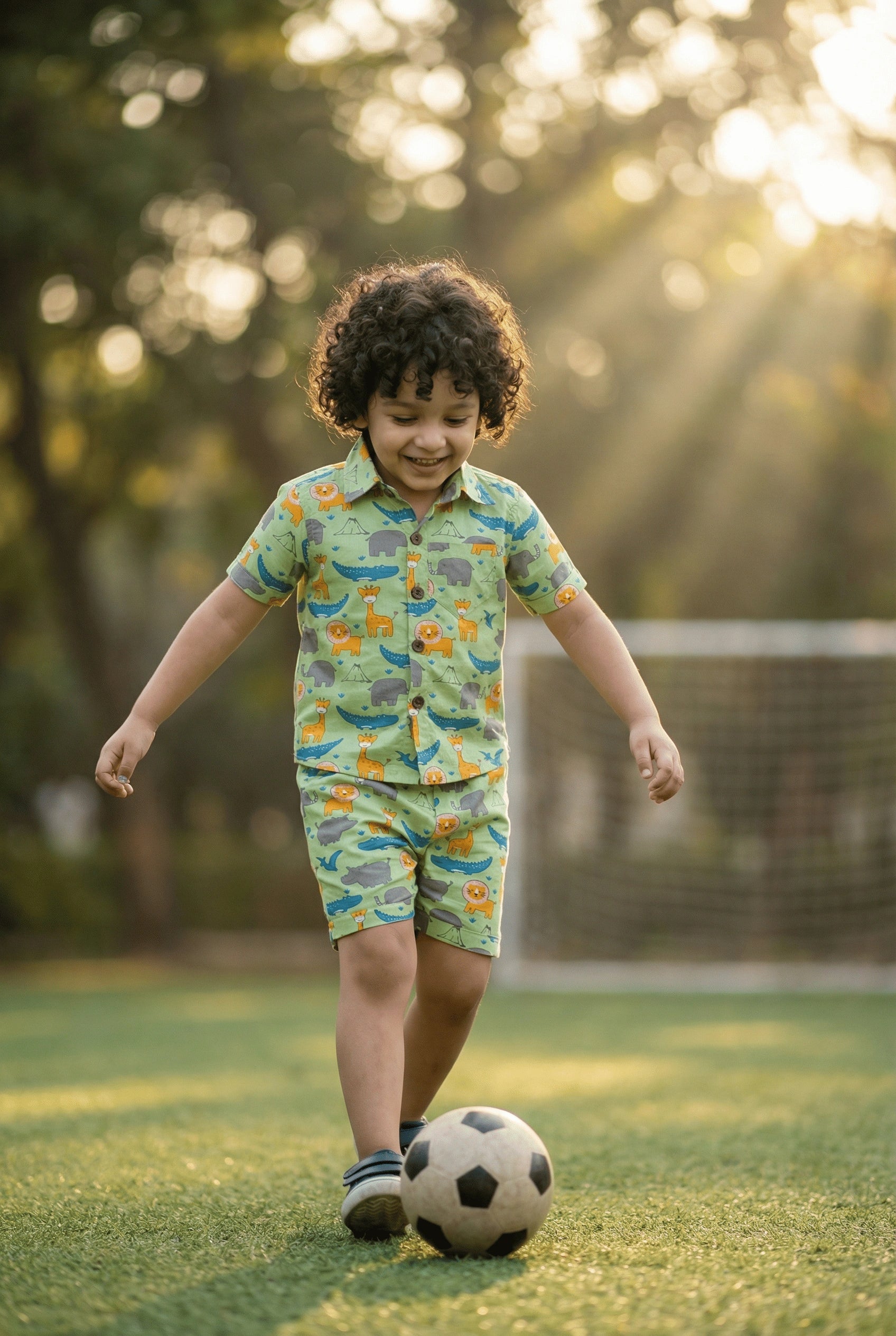 Animal Printed Pure Cotton Boys Shirt & Shorts Coord Set Clothing Set