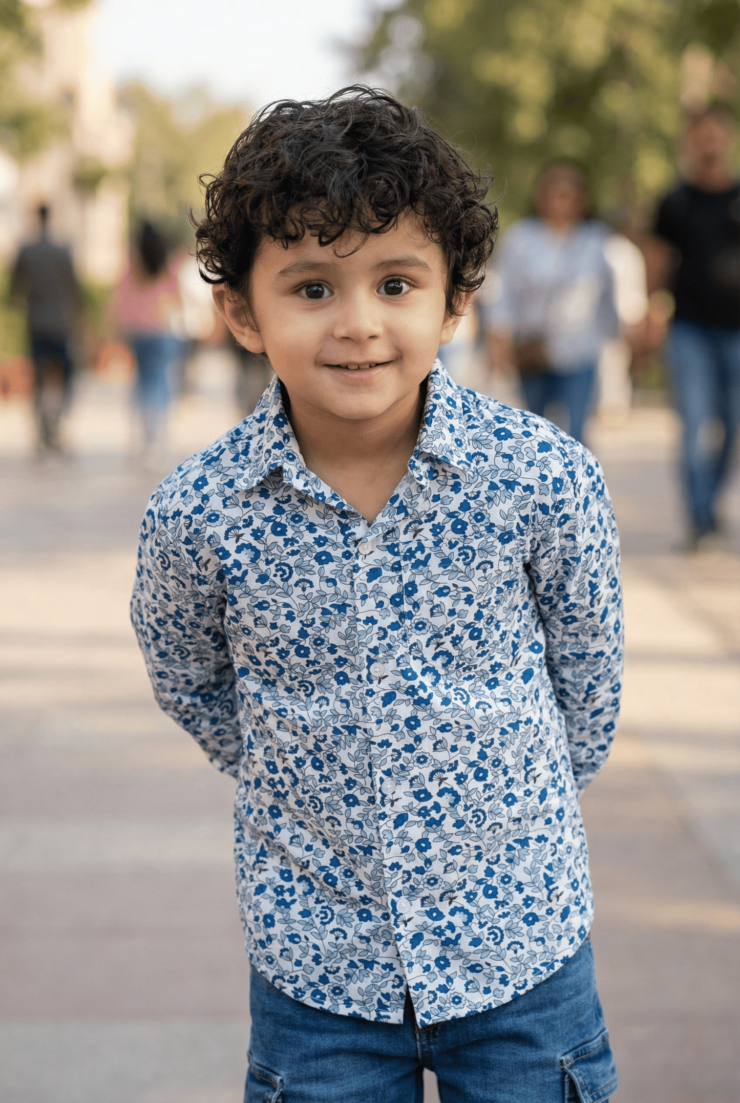 Fresh Blooms: Boys' Blue Small Flowers Printed Shirt