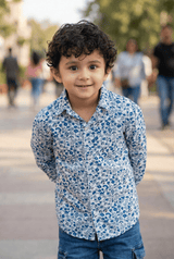 Fresh Blooms: Boys' Blue Small Flowers Printed Shirt