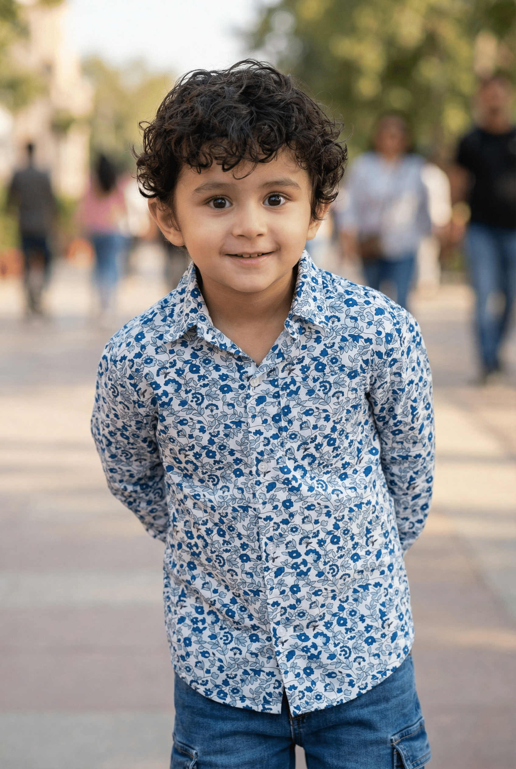 Fresh Blooms: Boys' Blue Small Flowers Printed Shirt