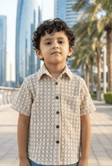 Beige Diamond Print Shirt - Kids Dress for Boys