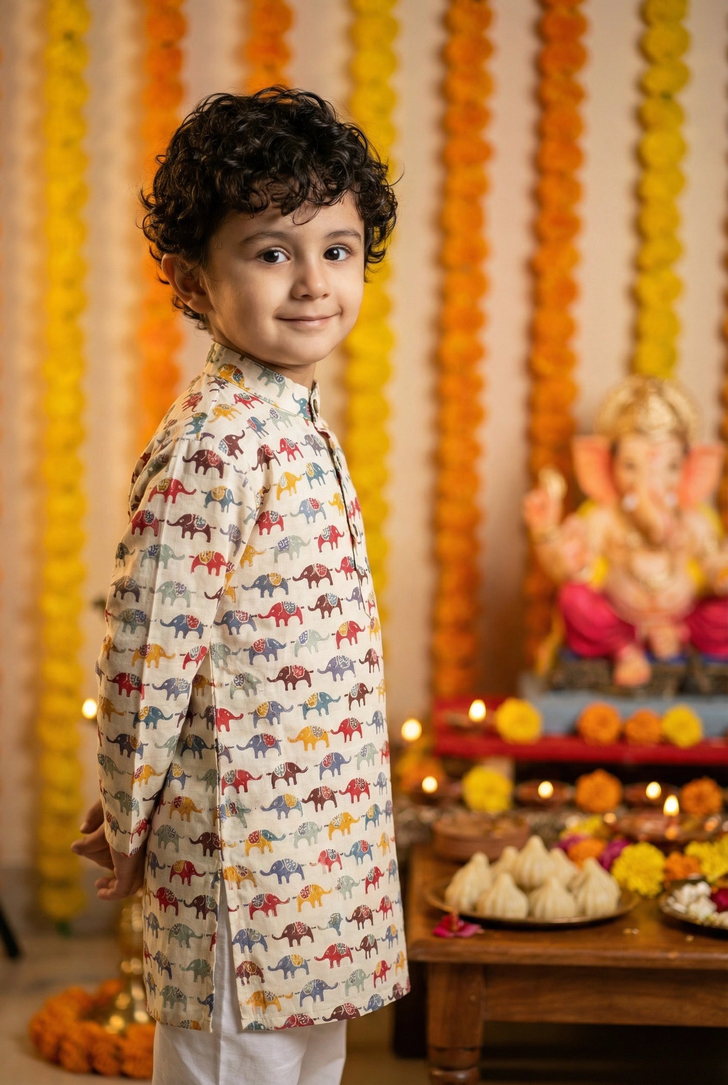 Boys Kurta and Pants Set Off-White Color