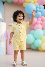 Checks Pure Cambric Cotton Boys Shirt & Shorts Coord Set Clothing Set