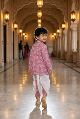 Pink Floral Kurta Dhoti Set for Boys - Diwali Ethnic Wear