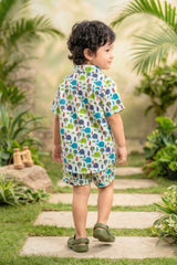 Coconut shell buttons on boys elephant jungle print cotton shirt — eco-friendly coord set Bebe Unicorn