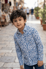 Fresh Blooms: Boys' Blue Small Flowers Printed Shirt