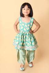 Aqua Blue Floral Rakhi Ethnic Dress for Girls