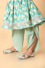 Aqua Blue Floral Rakhi Ethnic Dress for Girls