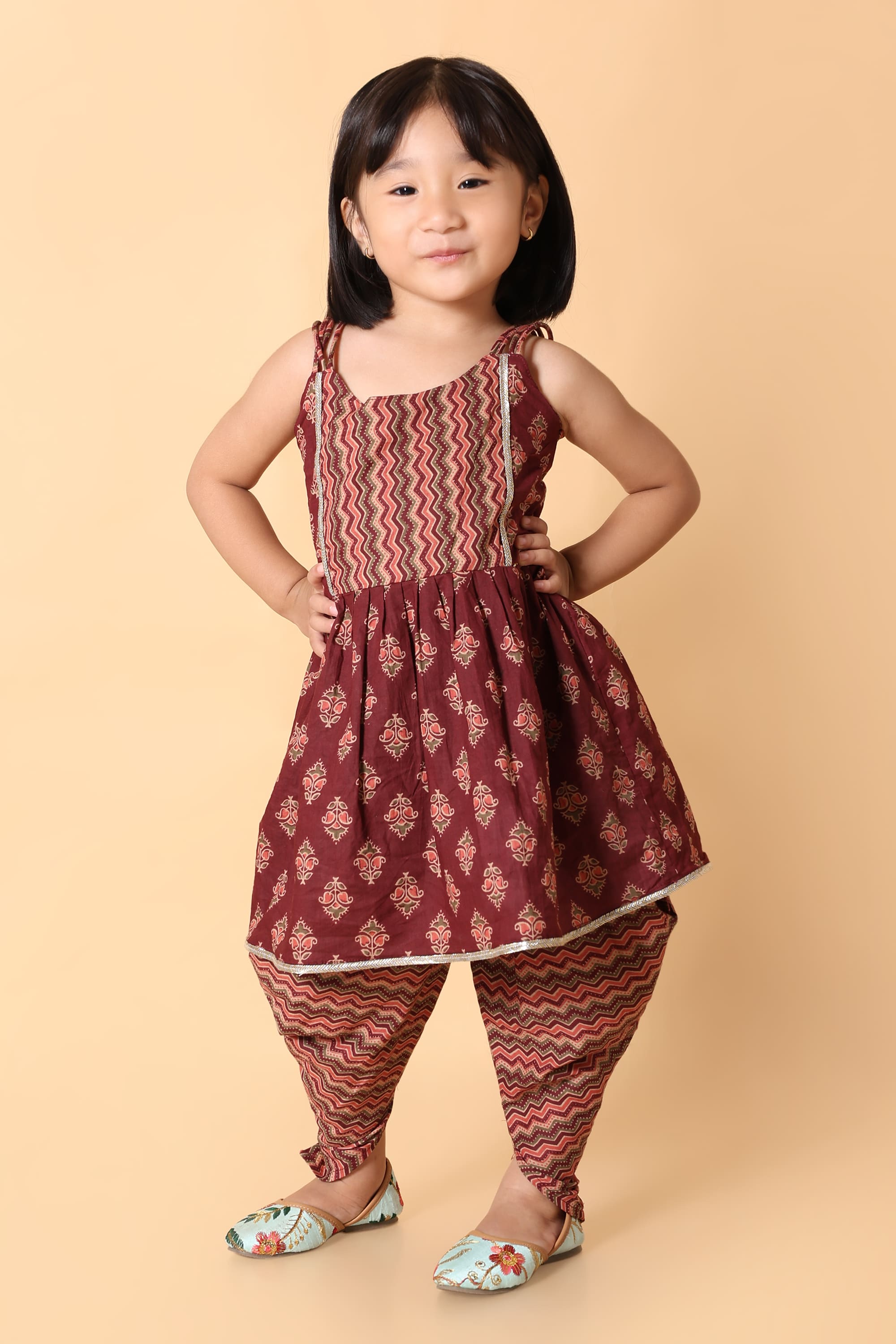 Maroon Kurti Dhoti Set - Rakhi Outfit