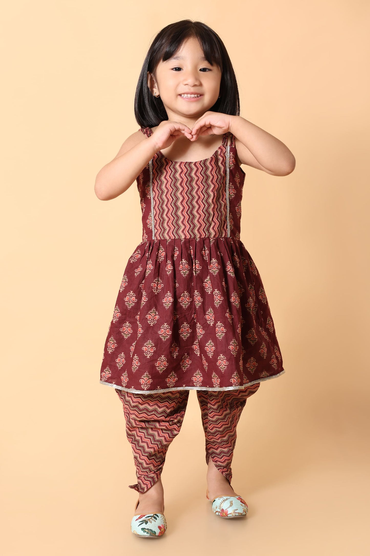Maroon Kurti Dhoti Set - Rakhi Outfit