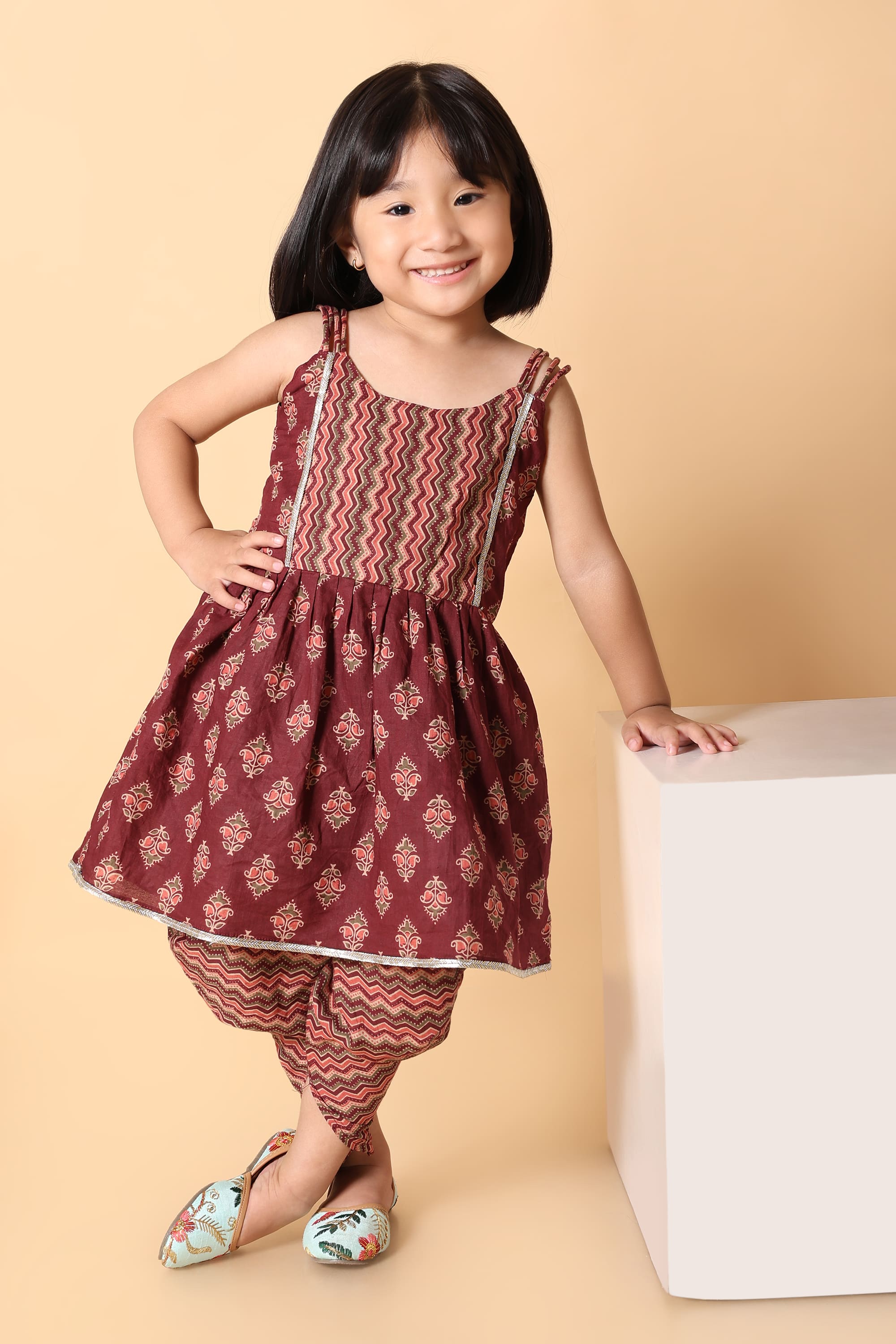Maroon Kurti Dhoti Set - Rakhi Outfit