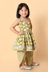 Olive Green Rakhi Dhoti Kurti Set for Girls