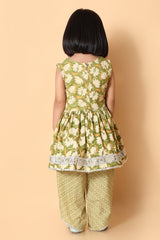 Olive Green Rakhi Dhoti Kurti Set for Girls