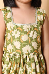 Olive Green Rakhi Dhoti Kurti Set for Girls