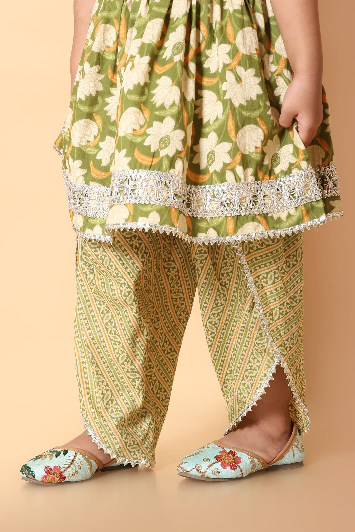 Olive Green Rakhi Dhoti Kurti Set for Girls