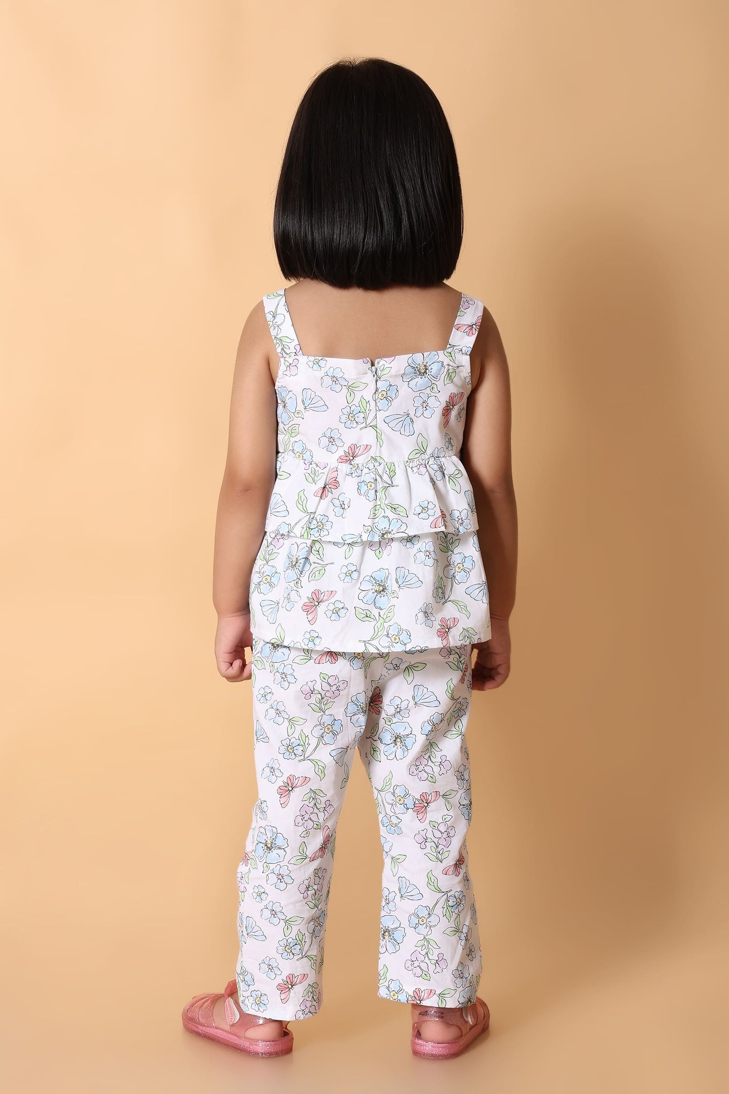 Girls Floral & Butterfly Cotton Co-ord Set – Peplum Top & Pants (2-8Y)