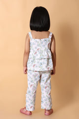 Girls Floral & Butterfly Cotton Co-ord Set – Peplum Top & Pants (2-8Y)