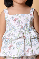 Girls Floral & Butterfly Cotton Co-ord Set – Peplum Top & Pants (2-8Y)