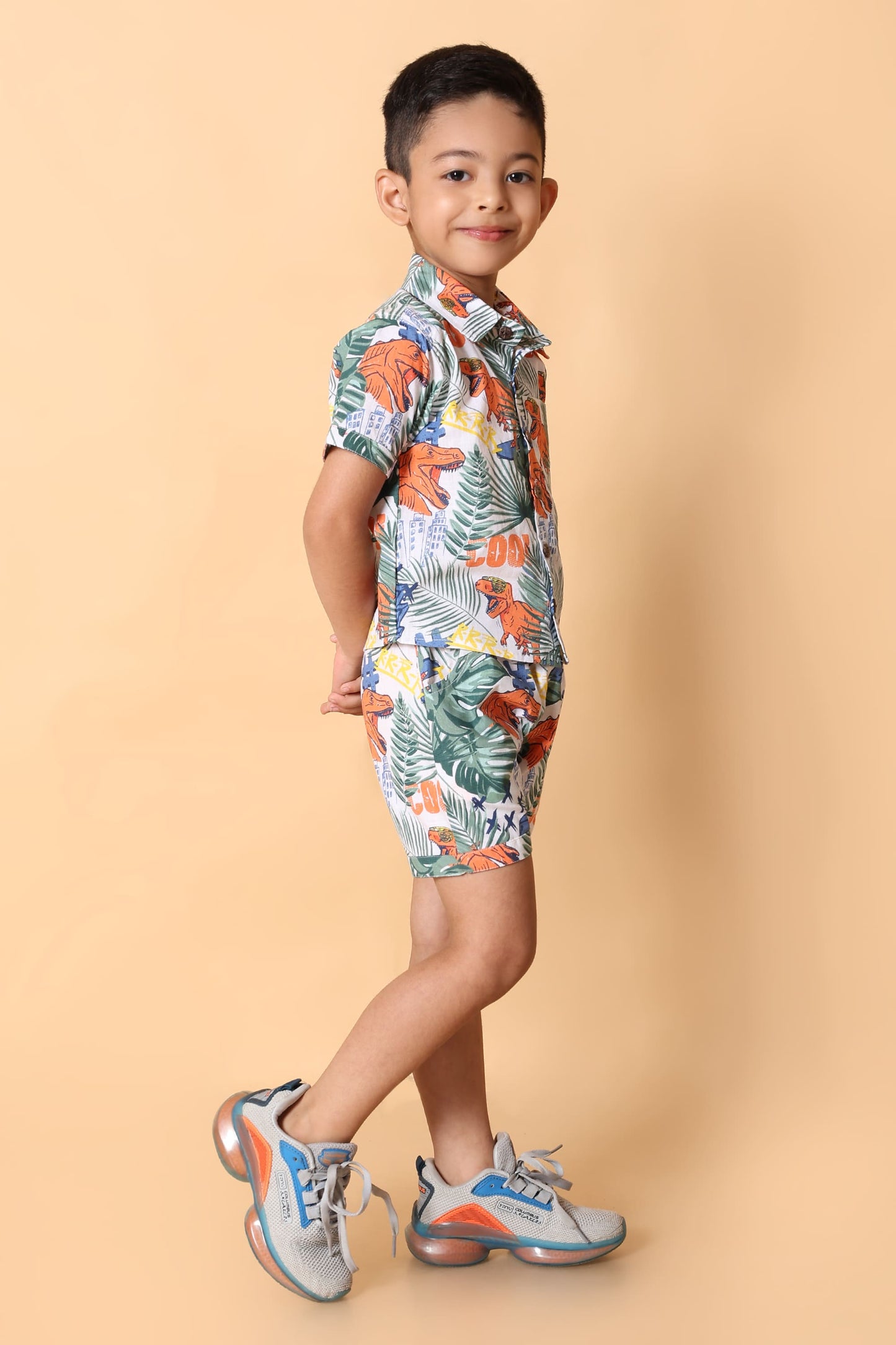 Dino Printed Pure Cotton Boys Shirt & Shorts Coord Set Clothing Set