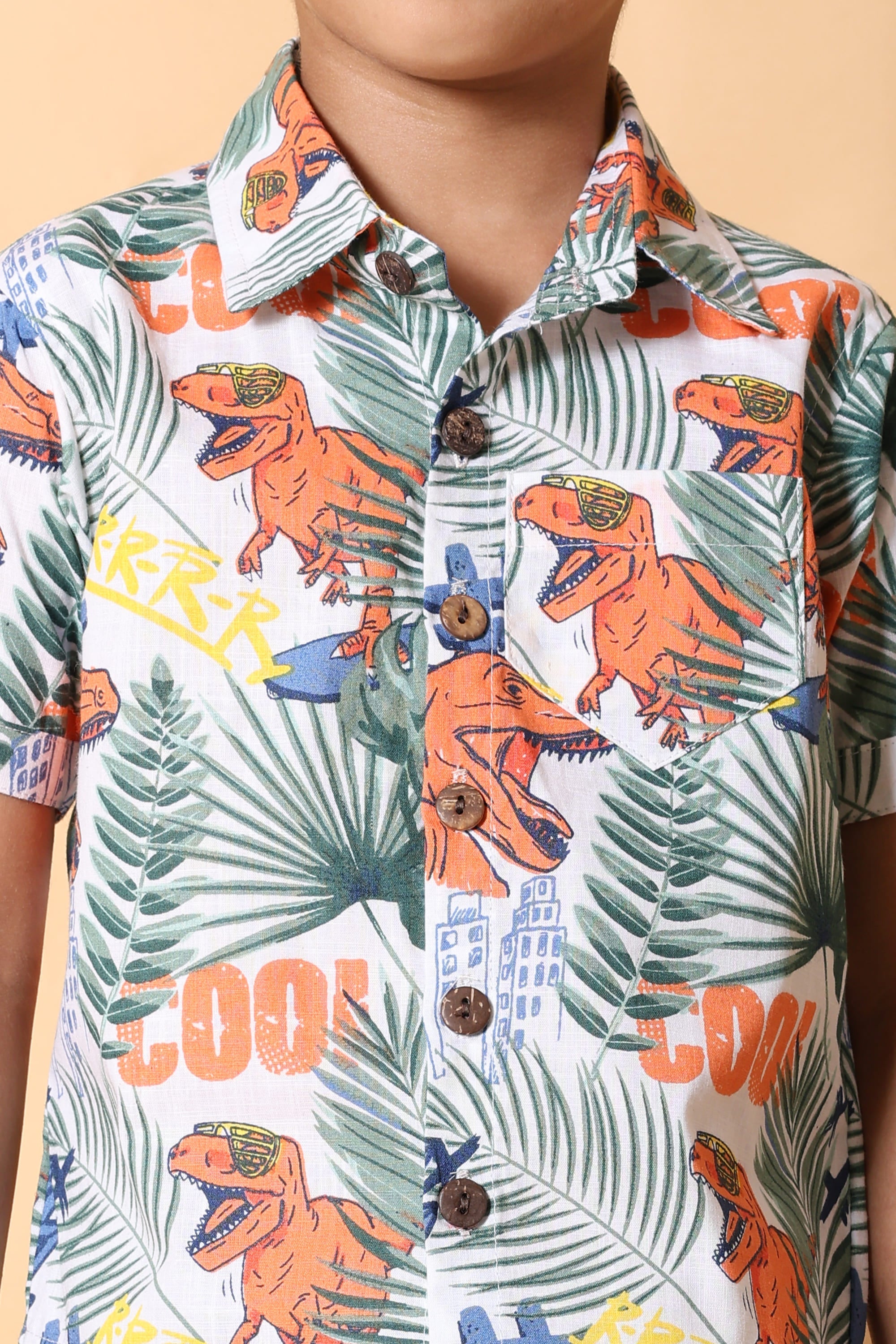 Dino Printed Pure Cotton Boys Shirt & Shorts Coord Set Clothing Set