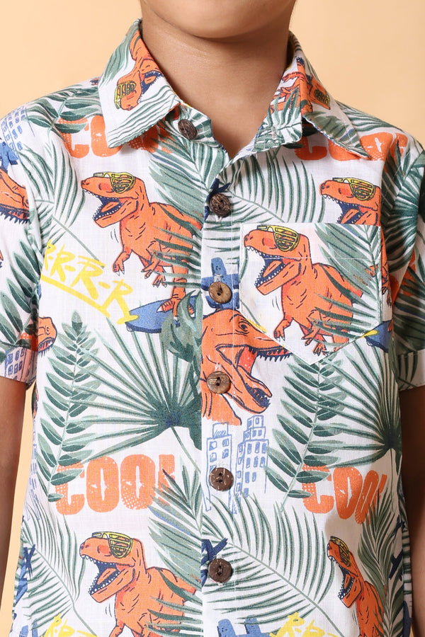 Dino Printed Pure Cotton Boys Shirt & Shorts Coord Set Clothing Set