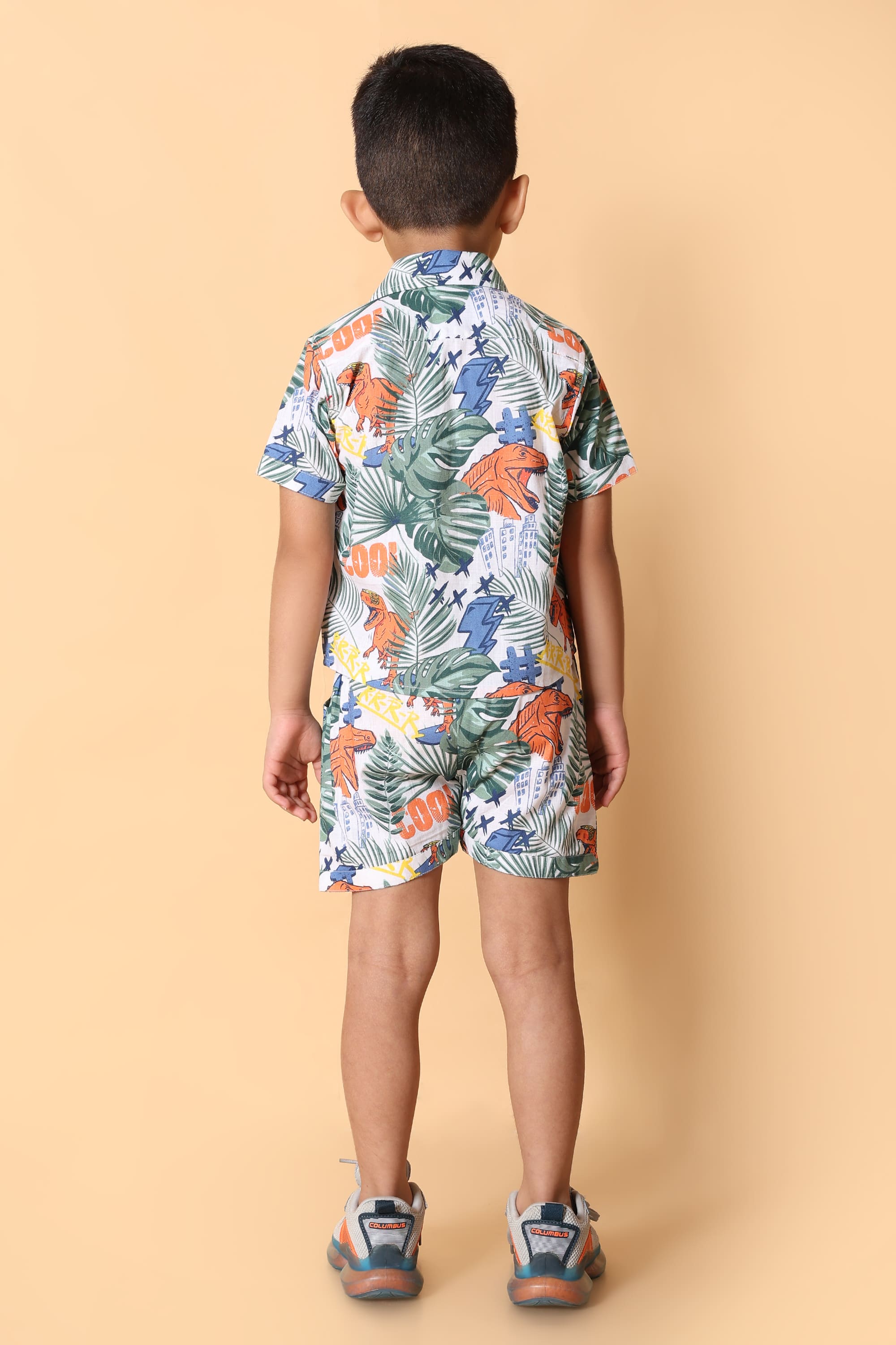 Dino Printed Pure Cotton Boys Shirt & Shorts Coord Set Clothing Set